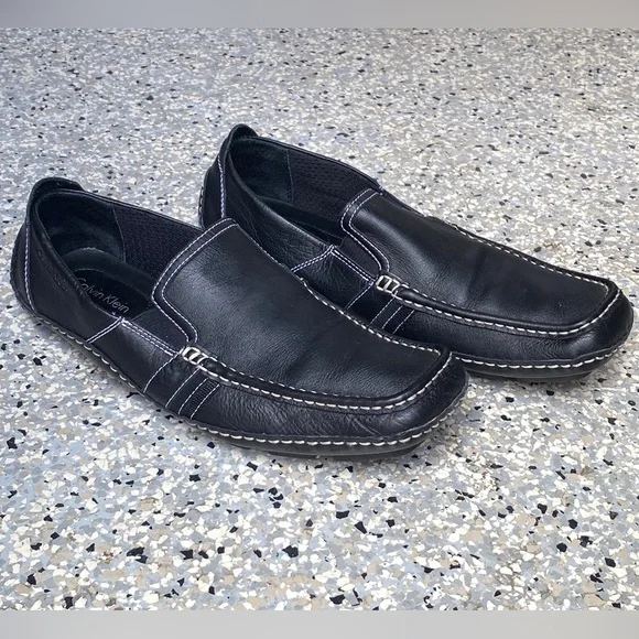 Calvin Klein F0910 Black Men\'s Leather Slip On Low Top Casual Shoes Amazon.com | Calvin Klein Men main image 2